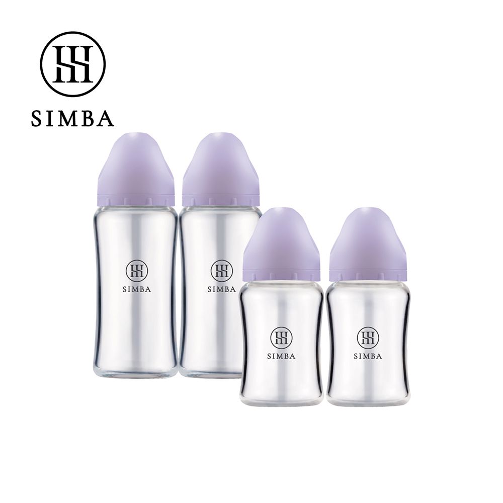 蘊蜜質金玻璃寬口防脹氣奶瓶2大2小經典組-新生適用-紫芙