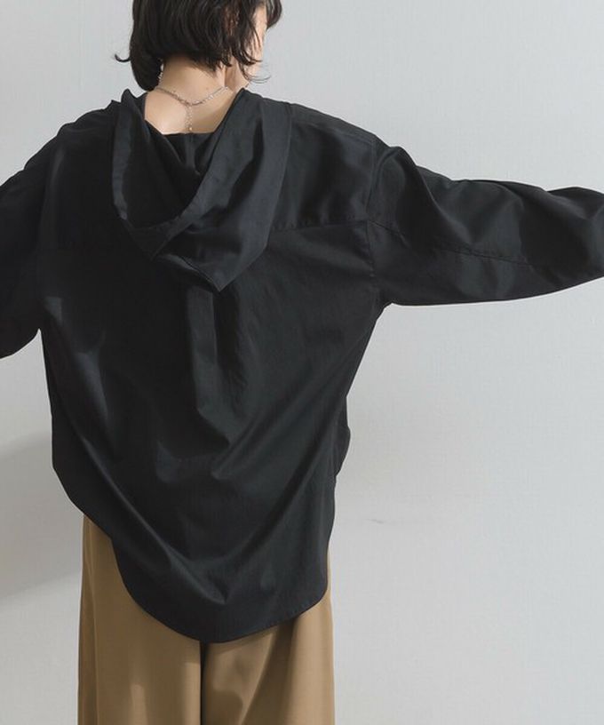 日本 ELENCARE DUE - 復古風磨毛寬版連帽長袖襯衫-咖啡