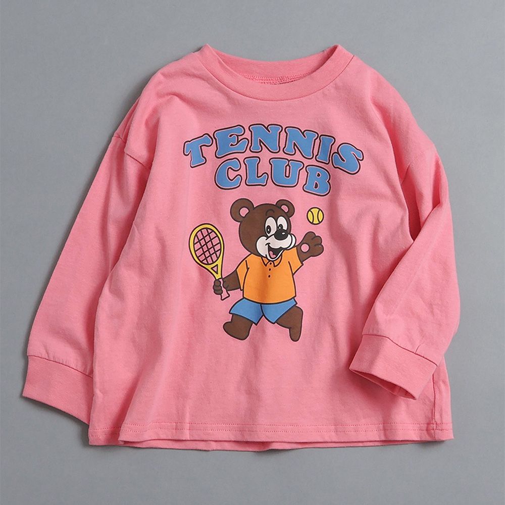 俏皮印花薄長袖上衣-熊熊打網球-粉紅