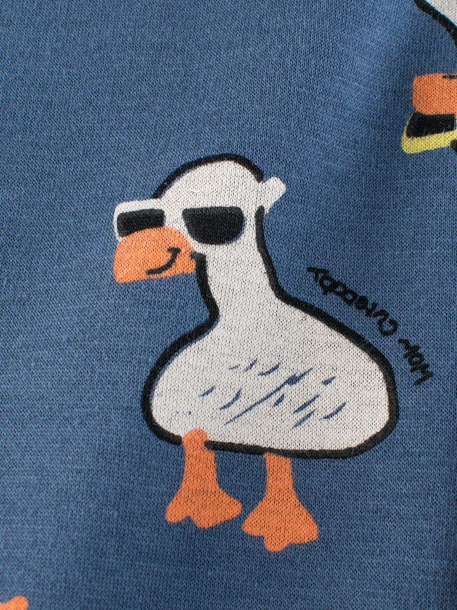 加絨棉質圓領長袖上衣/大學T-帥氣鴨子-海軍藍