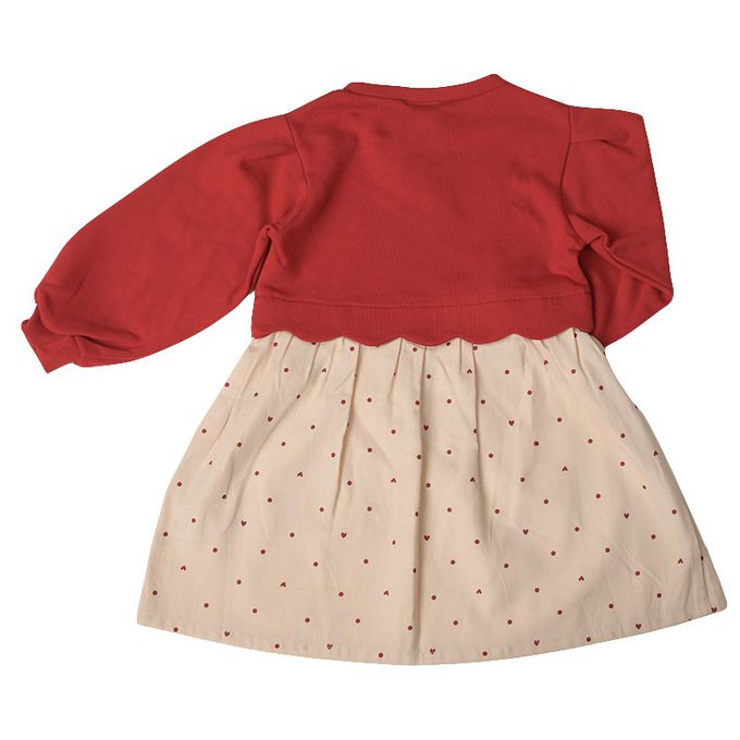 akachan honpo - 長袖拼接洋裝-紅色