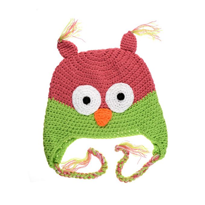 美國 juDanzy - 毛線帽-綠粉貓頭鷹