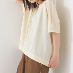 日本 OMNES - 接觸冷感 嫘縈休閒廓形短袖上衣-象牙