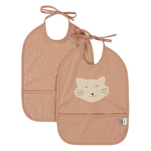 動物造型防水圍兜2件組-甜笑貓咪