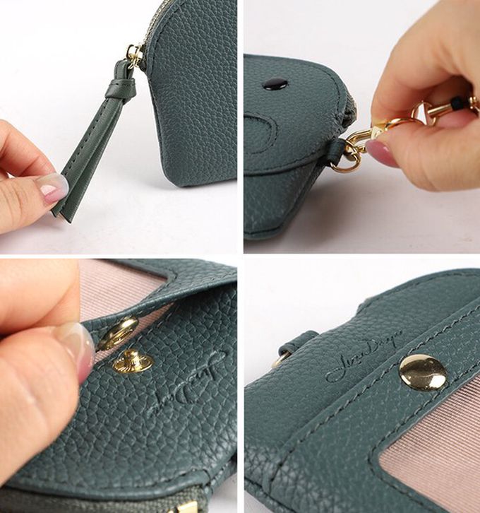 日本 LIZDAYS - 童趣大象附拉繩零錢/鑰匙包-煙燻粉