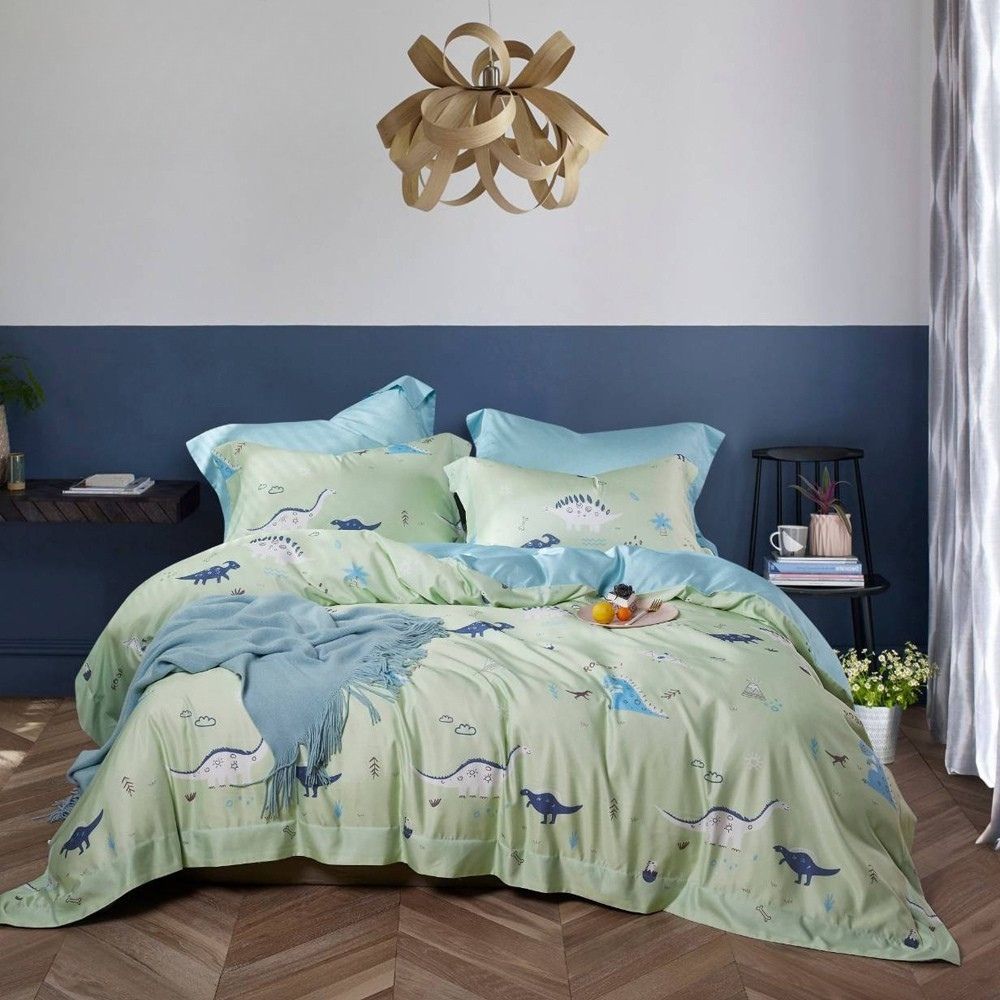 MIT 3M法式天絲 床包兩用被組-悠遊恐龍 (加大床包兩用被四件組)