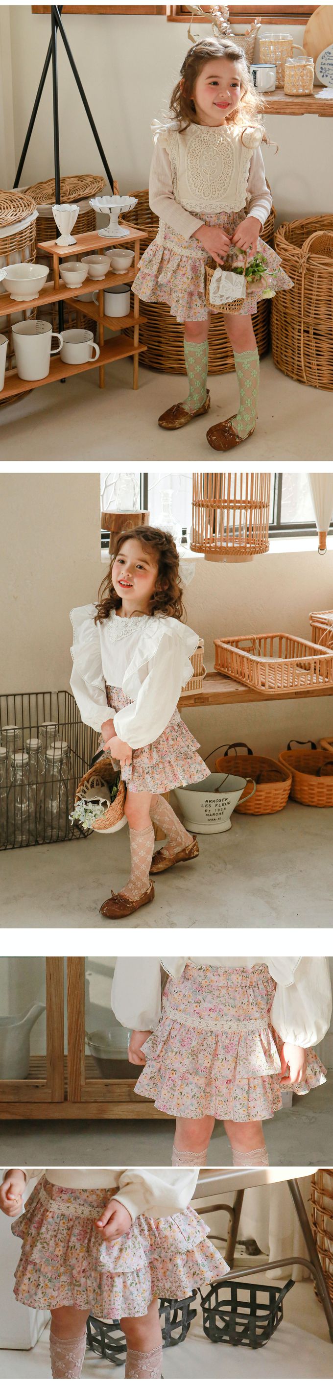 韓國 Puellaflo - 鬆緊腰春漾漫花層次蛋糕裙-粉