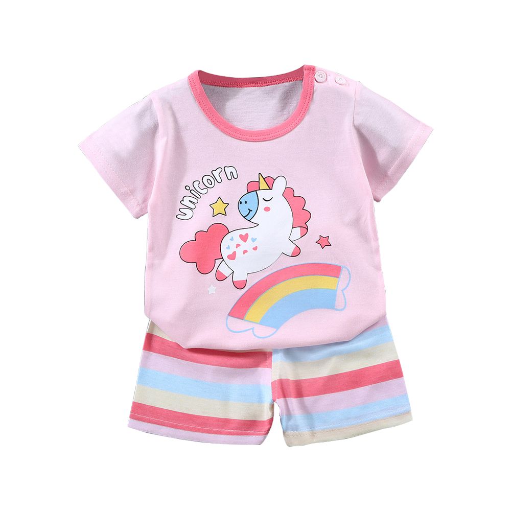 短袖上衣+短褲童裝組 寶寶夏季短袖套裝-彩虹馬