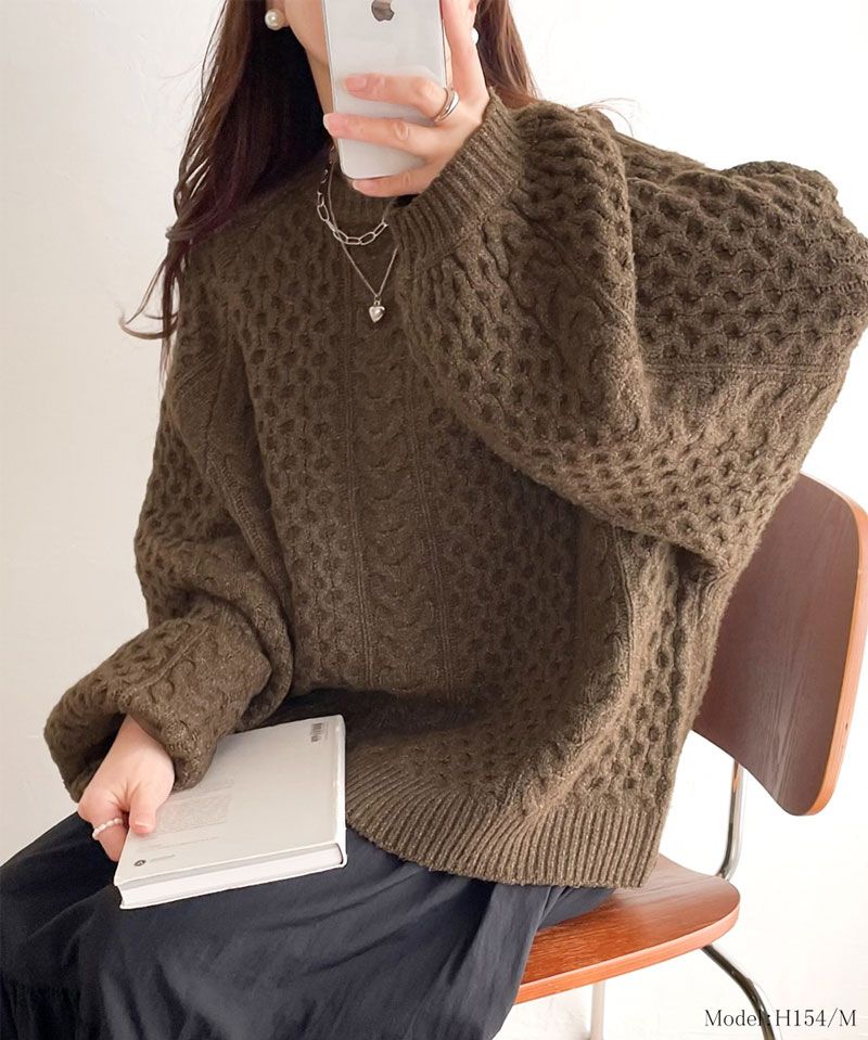 日本 Classical Elf - 百搭粗麻花編織落肩毛衣-草綠