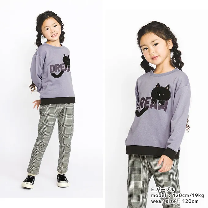 日本 ZOOLAND - 立體刺繡貼布長袖上衣-貓咪-紫