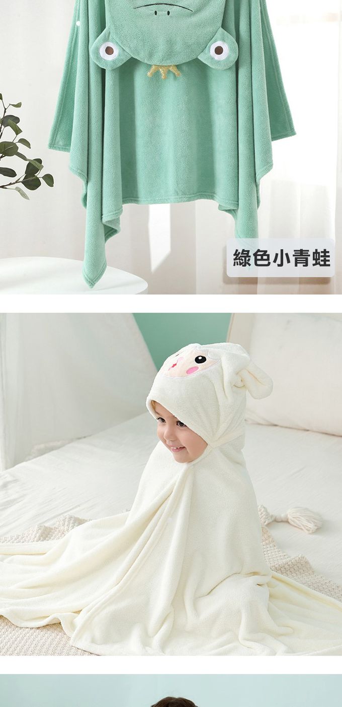 JoyNa - 兒童連帽浴袍 珊瑚絨浴巾斗篷-小綿羊-米白