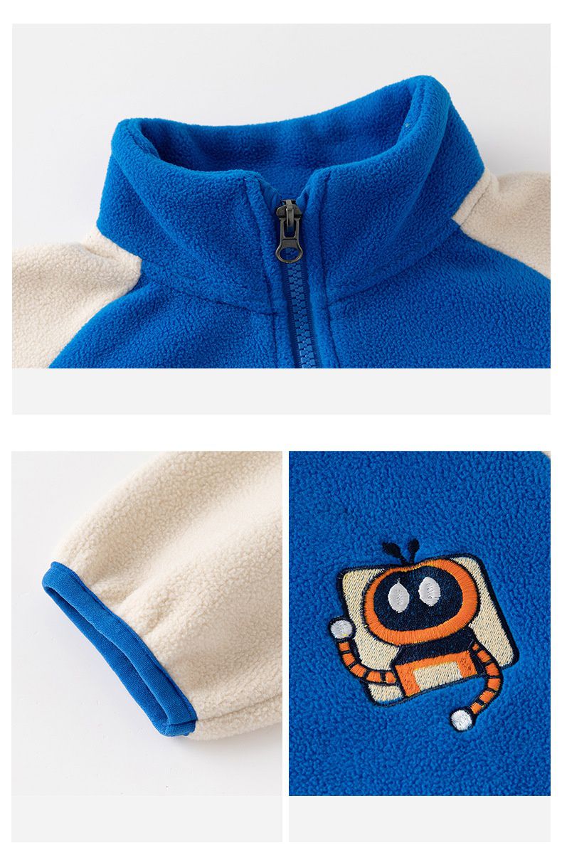 搖粒絨保暖兒童外套-小小機器人-灰色