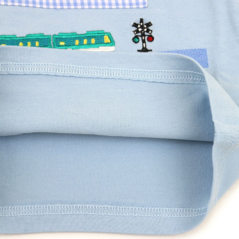 日本服飾代購 - 純棉刺繡X印花長袖上衣-紙膠帶工具車-水藍
