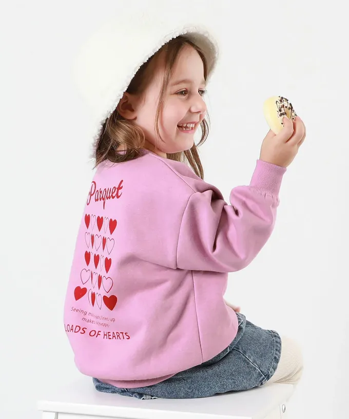 日本 devirock - 熱銷定番 裏起毛女孩印花大學長袖上衣-小雛菊-灰紫