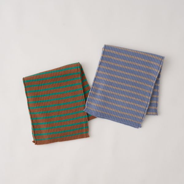 日本 b-ROOM - 注目配色條紋針織圍巾-藍x淺灰 (F)