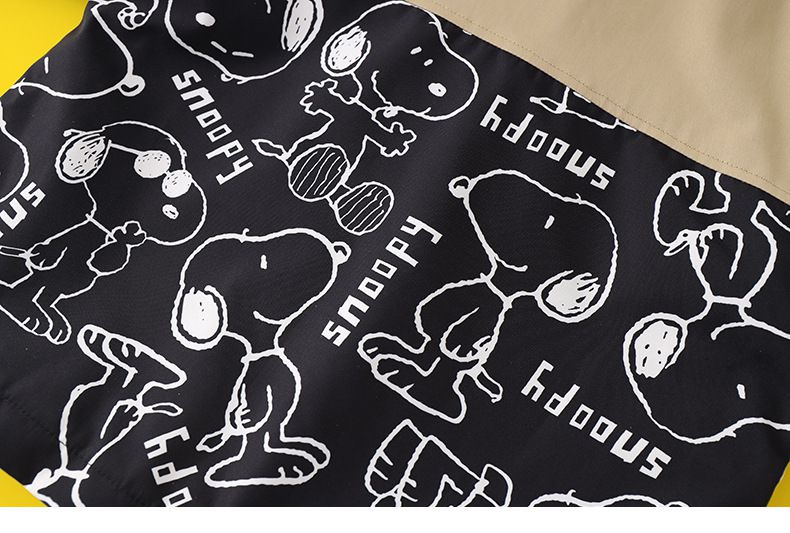 卡通人物史努比加絨連帽防風外套/衝鋒外套-滿印SNOOPY-藍綠色