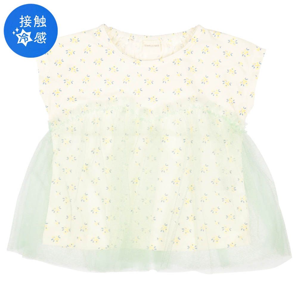 短袖T恤-胸前薄紗-綠色