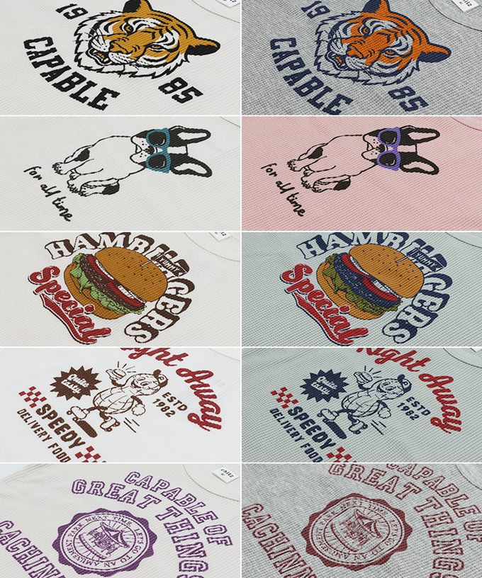 日本 Chil2 - 華夫格舒適薄長袖上衣-特製漢堡-奶白