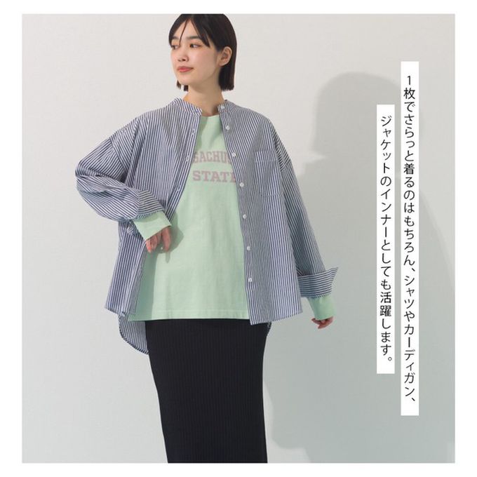 日本 OMNES - 100%棉 簡約英文標語長袖上衣-淺灰