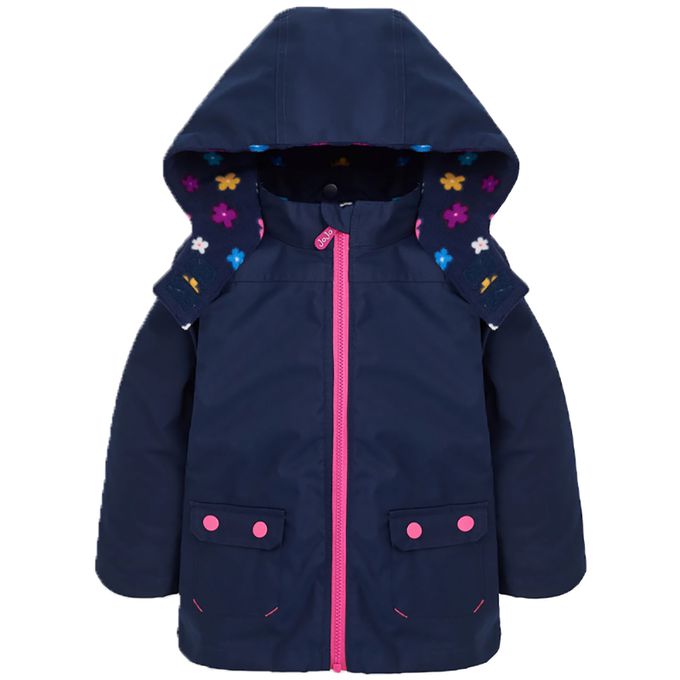 英國 JoJo Maman BeBe - 四合一多功能防水保暖連帽外套-藍雪花