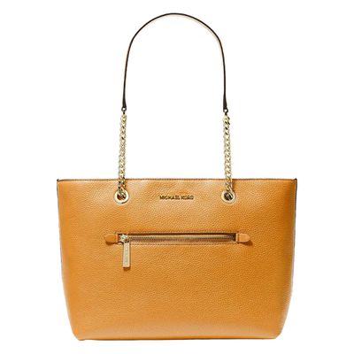 MICHAEL KORS - 素面皮革鏈帶肩背包-桔黃