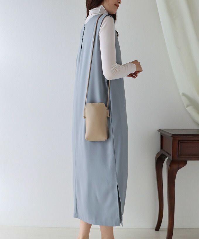 日本 BLUE EAST - 2WAY率性簡約V領連身洋裝/背心裙-黑