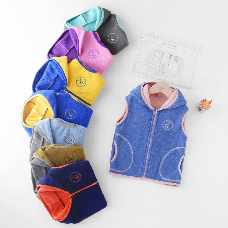 Fleece搖粒絨立領兒童背心-亮藍色