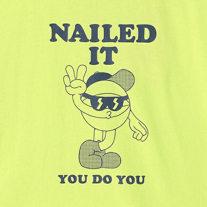 日本 petit main - 100%棉 幽默印花短袖上衣-喝茶-草綠