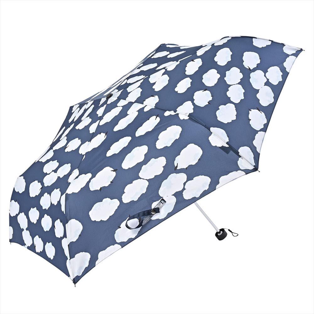 日本 nifty colors - 抗UV輕量 晴雨兩用折疊傘-雲朵綿羊-深藍 (直徑98cm/195g)