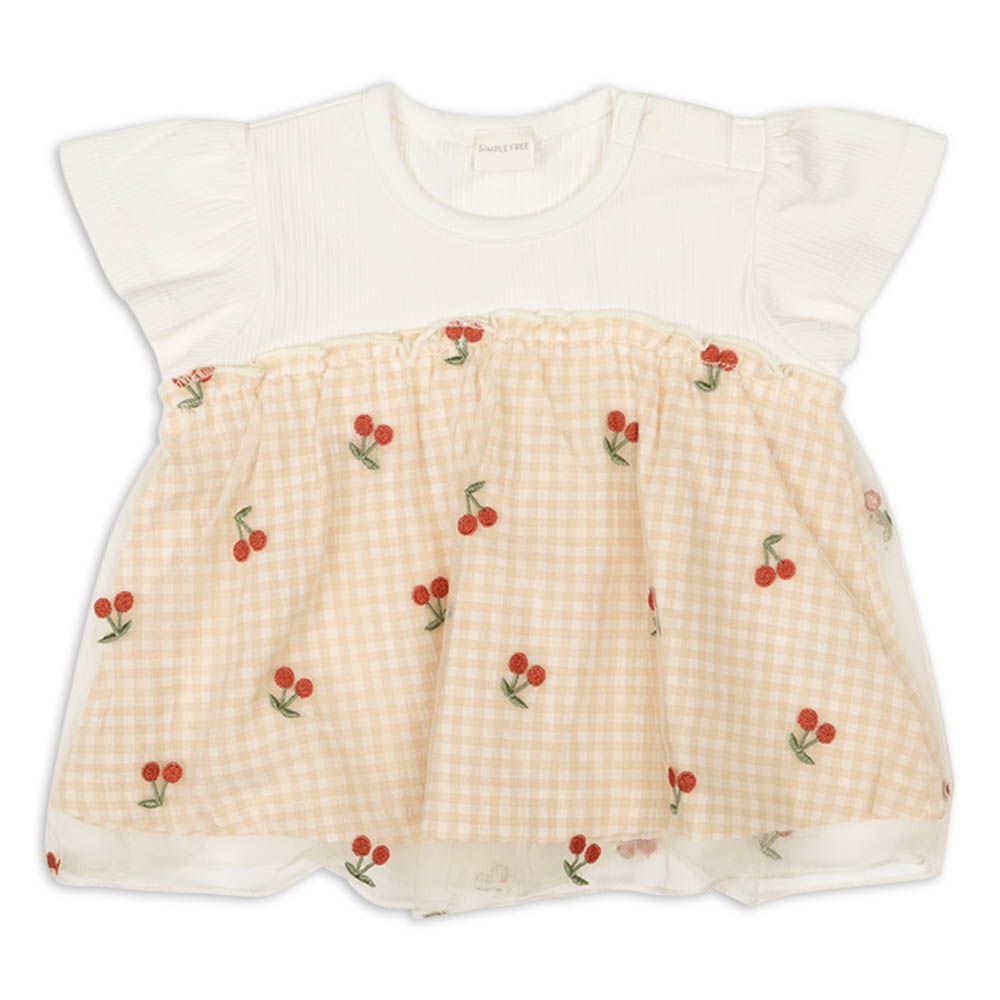 短袖T恤-薄紗拼接-粉紅色