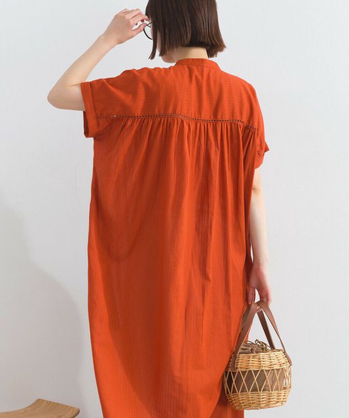 日本 Lupilien - 100%印度棉 細緻鏤空蝴蝶結短袖洋裝-卡其棕