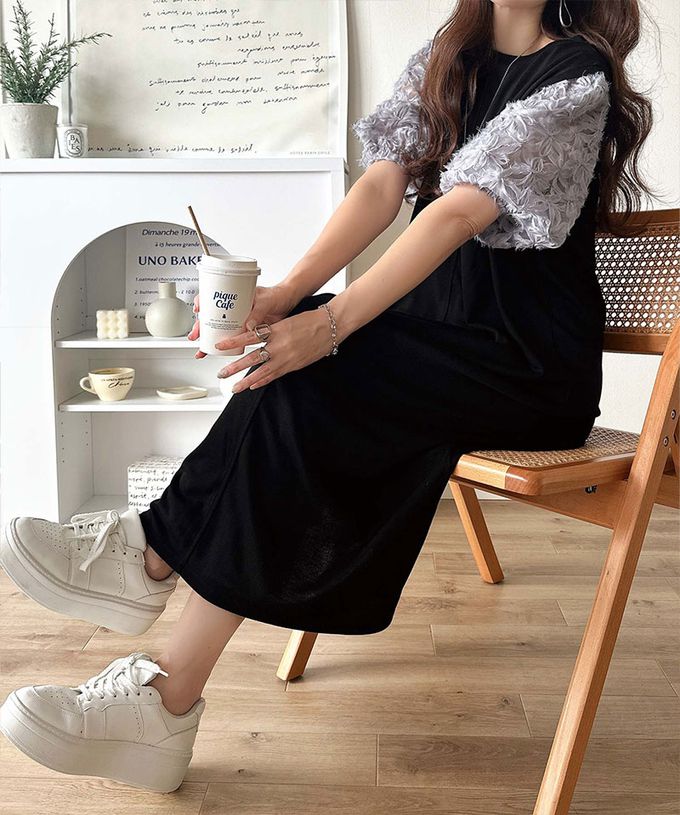 日本 Classical Elf - 夢幻薄紗緹花泡泡袖洋裝-黑
