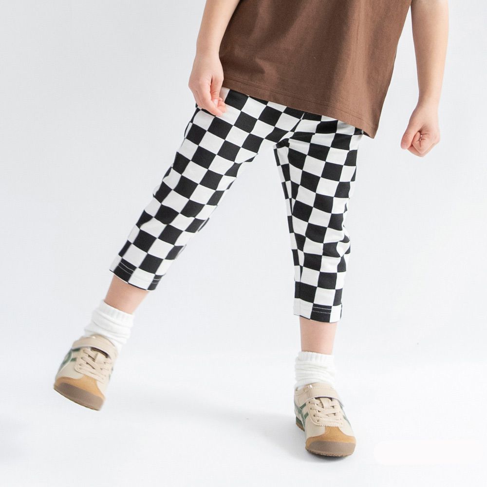 百搭定番彈力七分褲-棋盤格-黑白