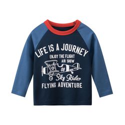 27KIDS - 純棉長袖上衣-字母X飛機-藍色
