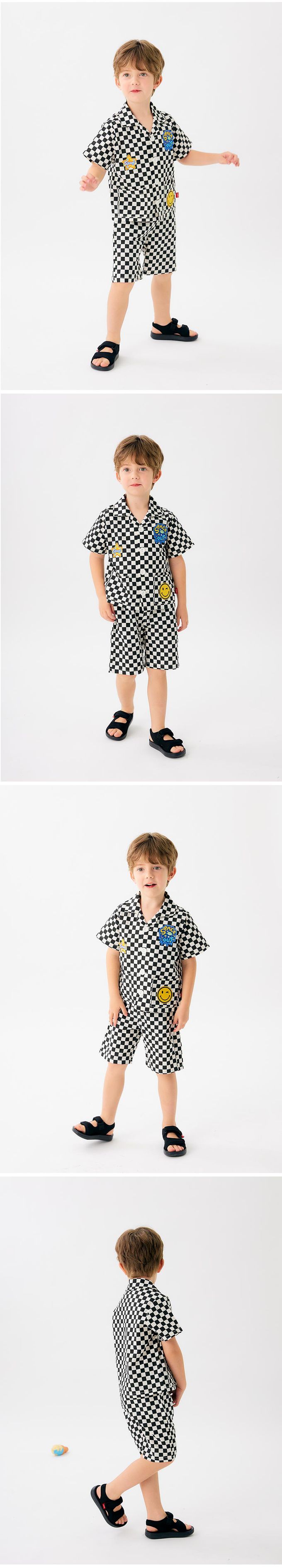 韓國 OZKIZ - 圖章點綴格紋短袖套裝-綠