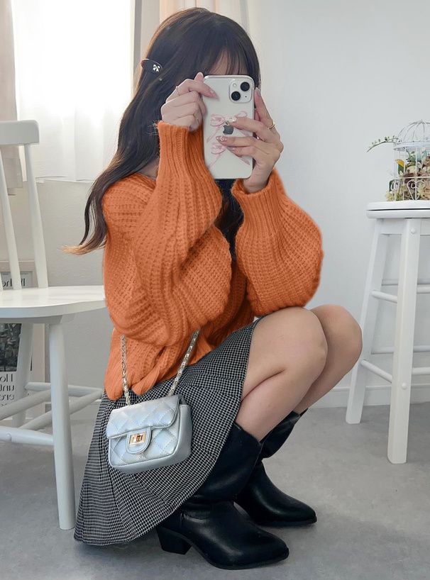 日本 GRL - 聯名款 V領鉤針編輯泡泡袖毛衣-卡其 (F)