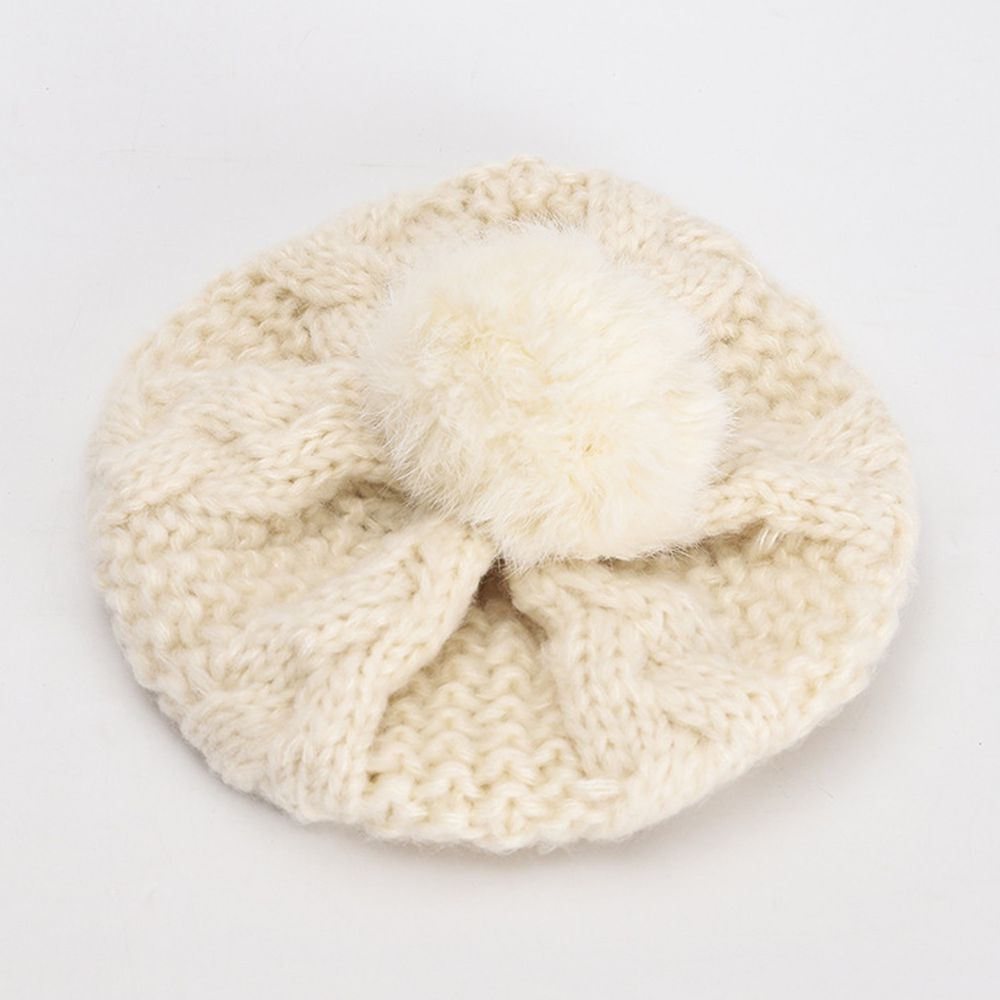 針織毛球貝雷帽-米色 (52CM（2-5Y）)