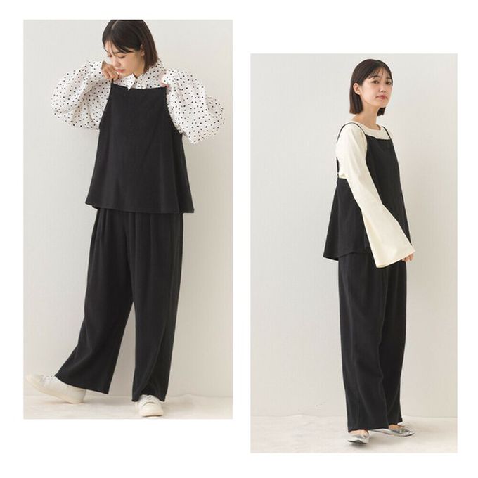 日本 OMNES - 溫柔百搭毛氈感細肩帶2件式套裝-黑