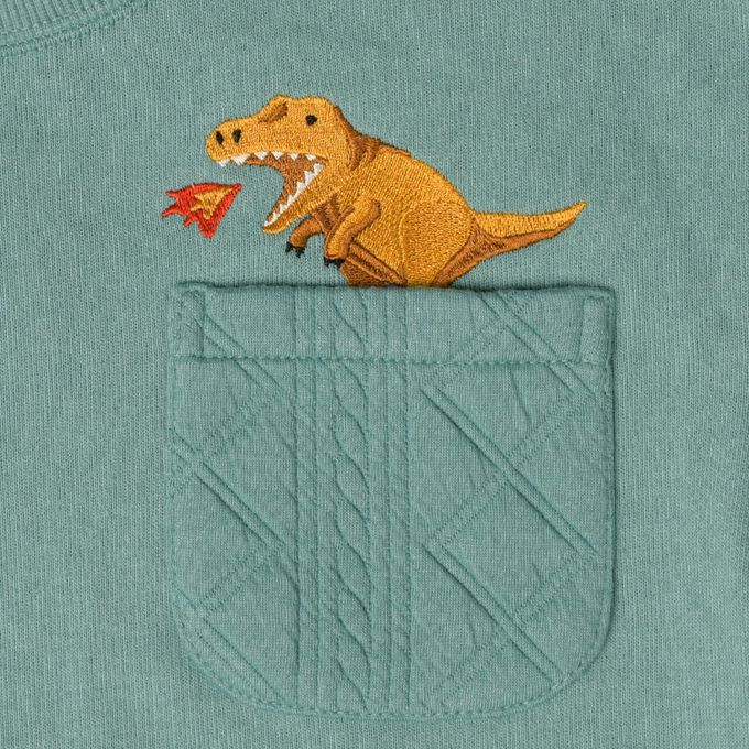 akachan honpo - 長袖鋪棉休閒上衣-拼接-綠色