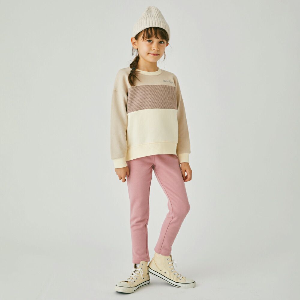 日本 evercloset - 撞色時尚華夫格裏毛長袖上衣-灰藍