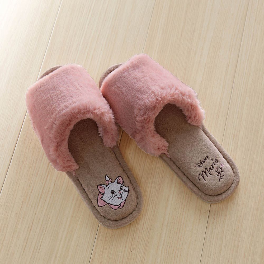 日本千趣會 - 迪士尼 華麗刷毛刺繡室內拖鞋-瑪麗貓-粉紅 (23-25cm)