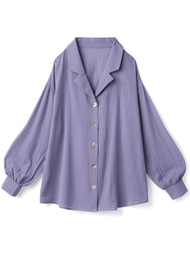 日本 GRL - 100%棉 翻領落肩透氣薄長袖襯衫-深海藍 (F)