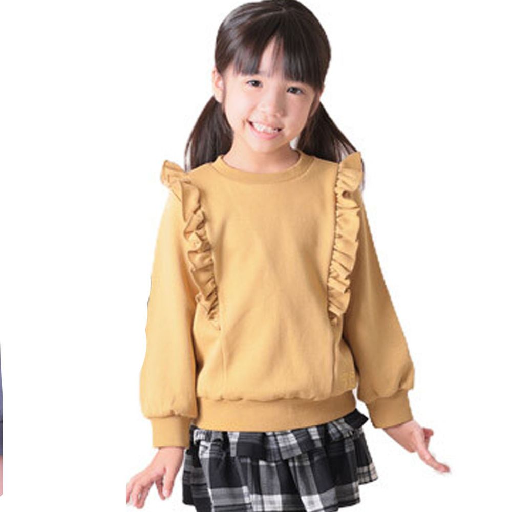 日本 TORIDORY - 浪漫荷葉設計長袖上衣-A雙肩-黃