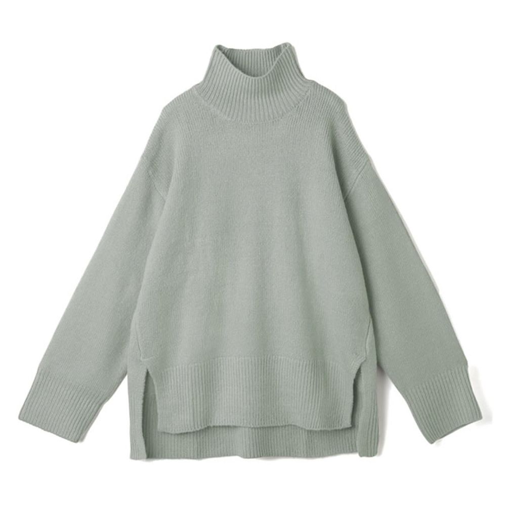 日本 GRL - 立領前短後長寬鬆針織毛衣-薄荷