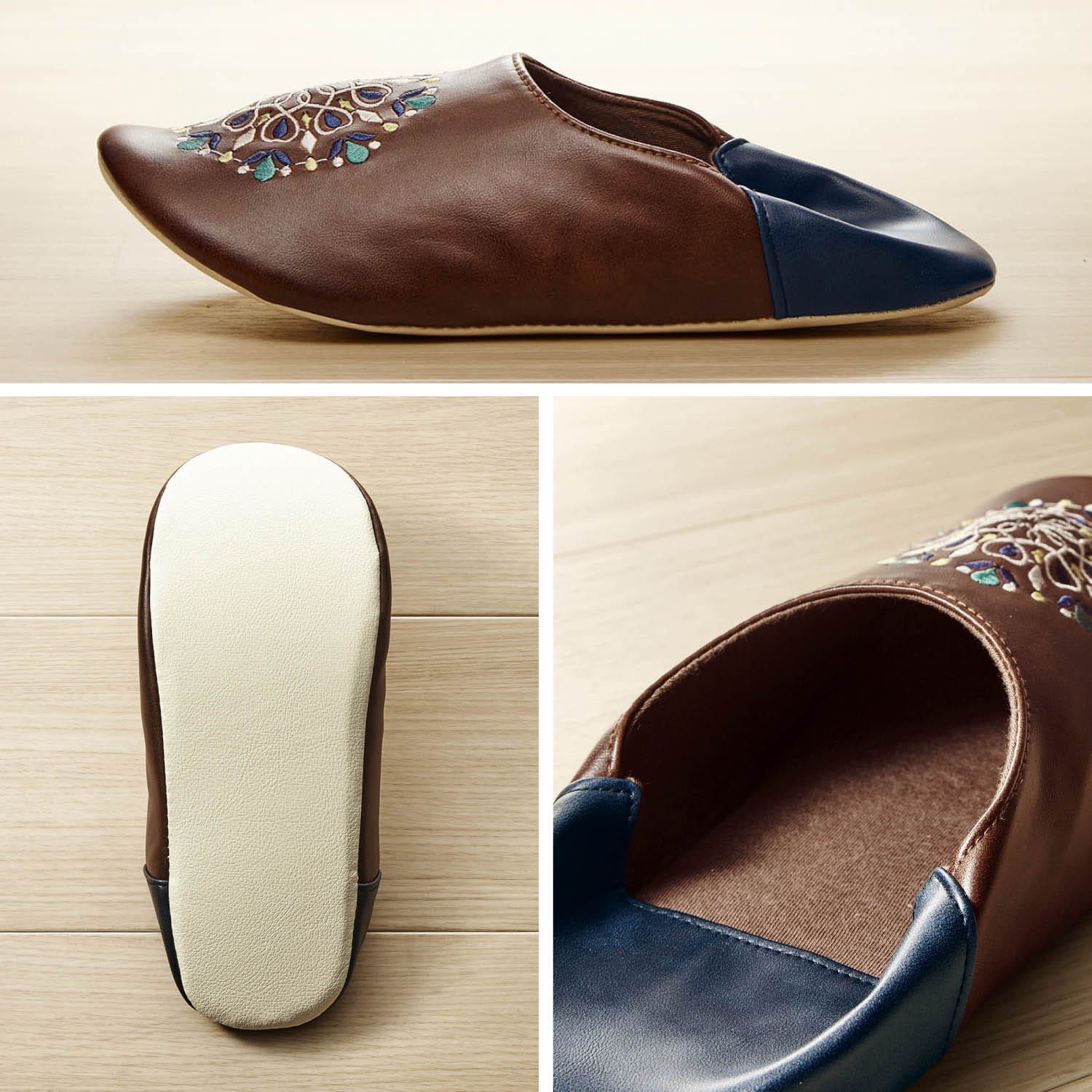 日本千趣會 - 北歐風 皮質麵包型室內拖鞋-煙花綻放-咖啡x黑 (M(24-26cm))