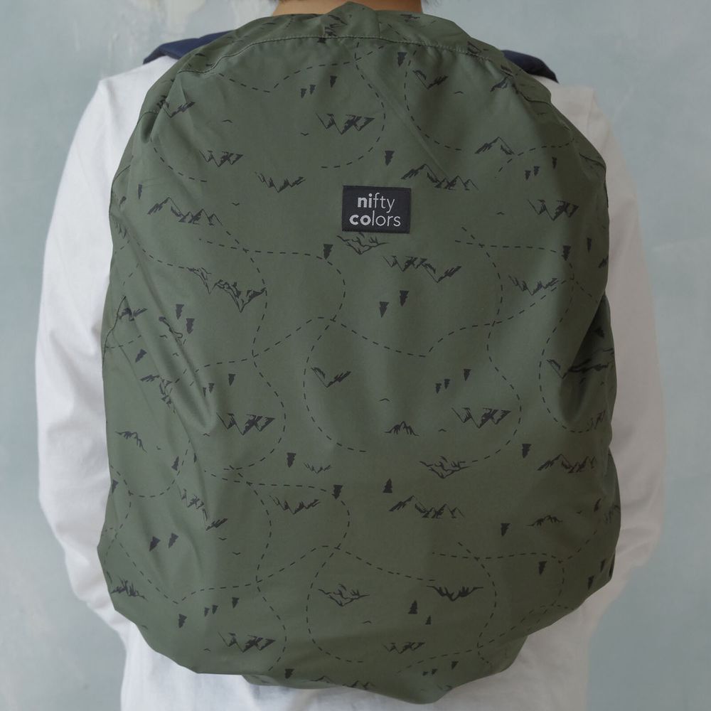 日本 nifty colors - 輕量防潑水背包雨衣/防水套-登山探險-灰綠 (20~30L背包適用)