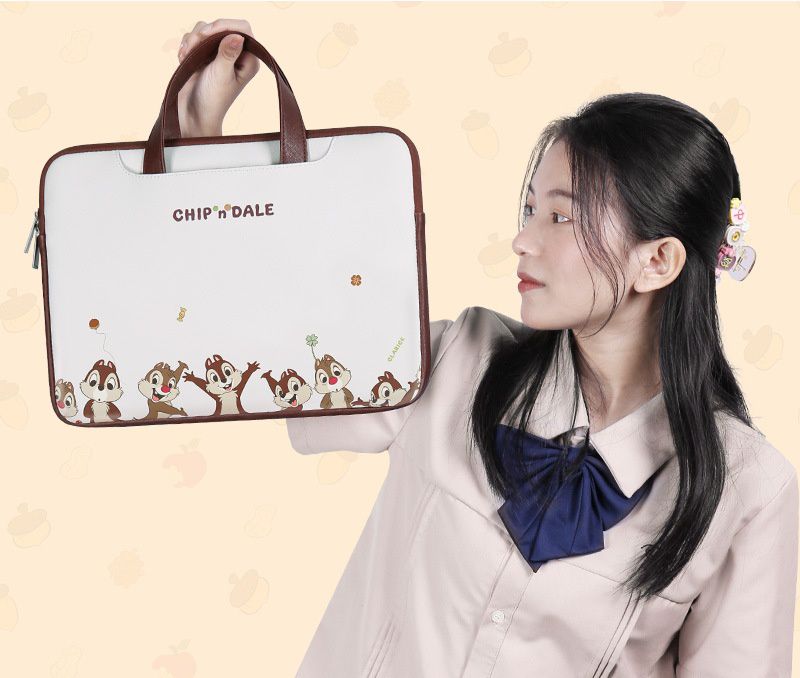 迪士尼手提電腦包-歡呼的奇奇蒂蒂-杏+棕