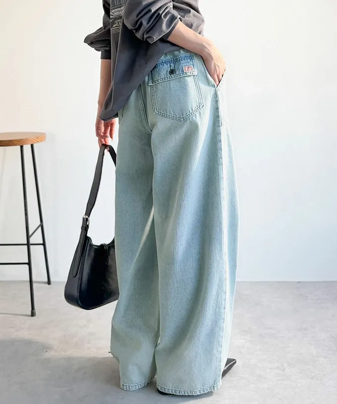 日本 Classical Elf - 圓弧修身廓形大口袋純棉丹寧褲-黑