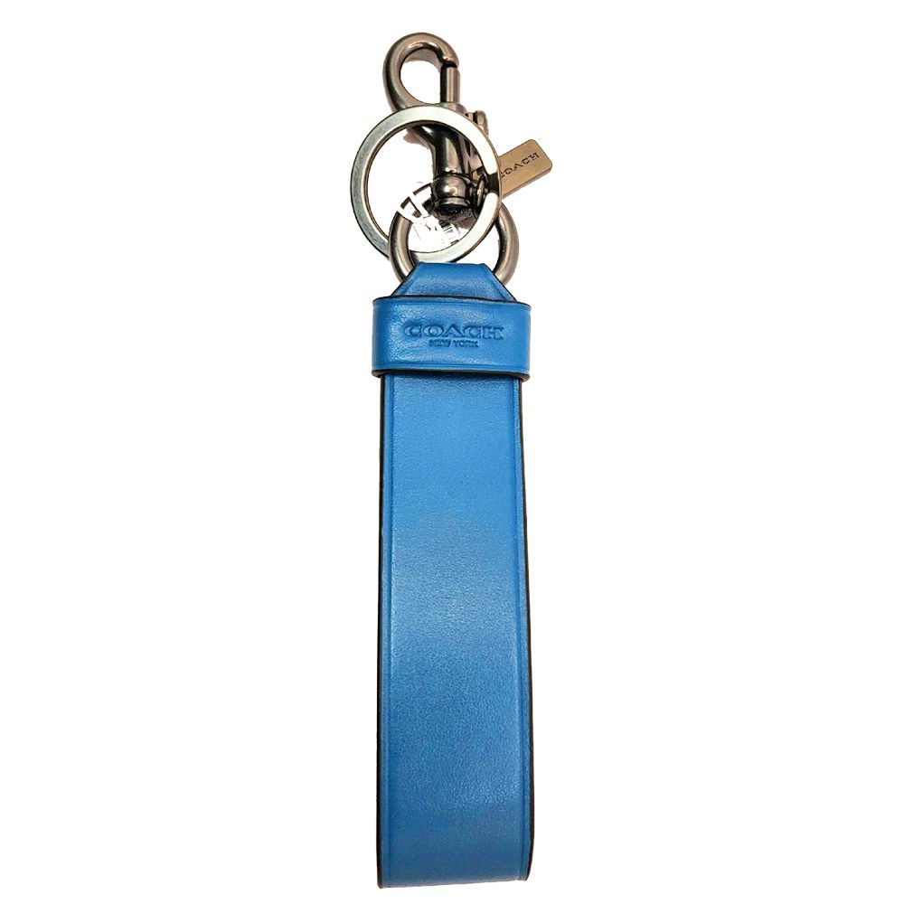 COACH - 素面皮革鑰匙圈 (藍色)
