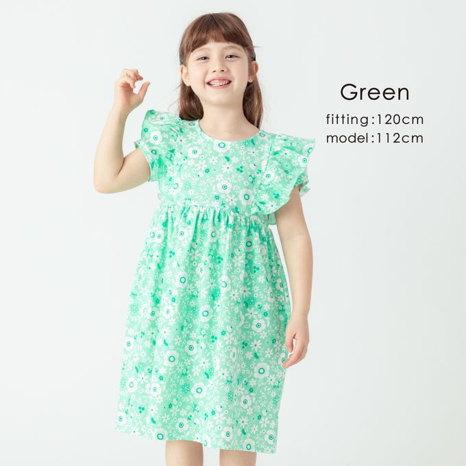 日本 evercloset - 少女花卉雙層荷葉袖洋裝-粉紅